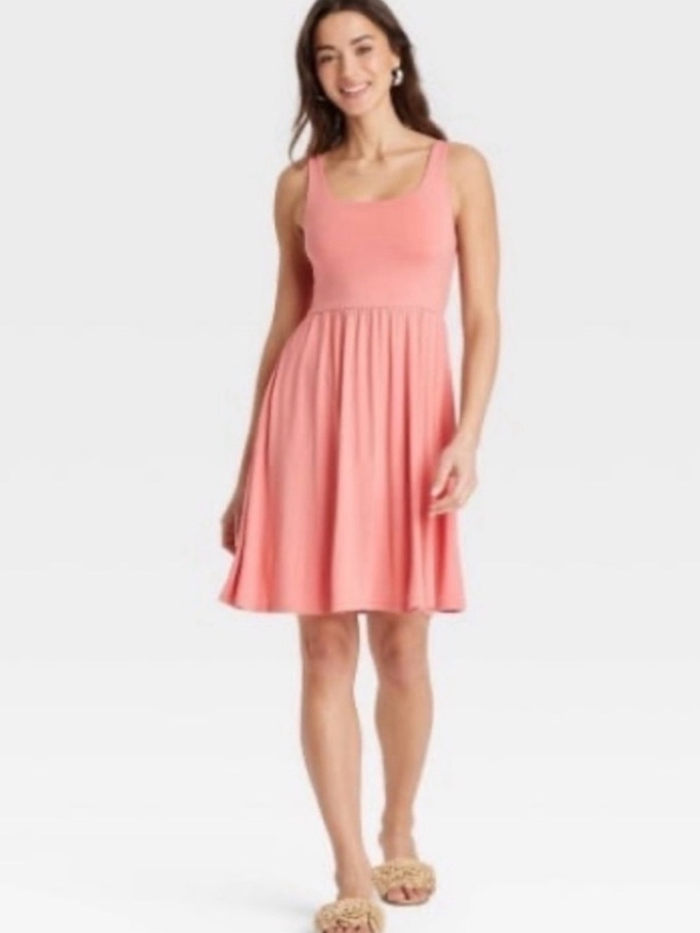 A New Day Women's Knit Mini Ballet Sleeveless Dress Coral 2X